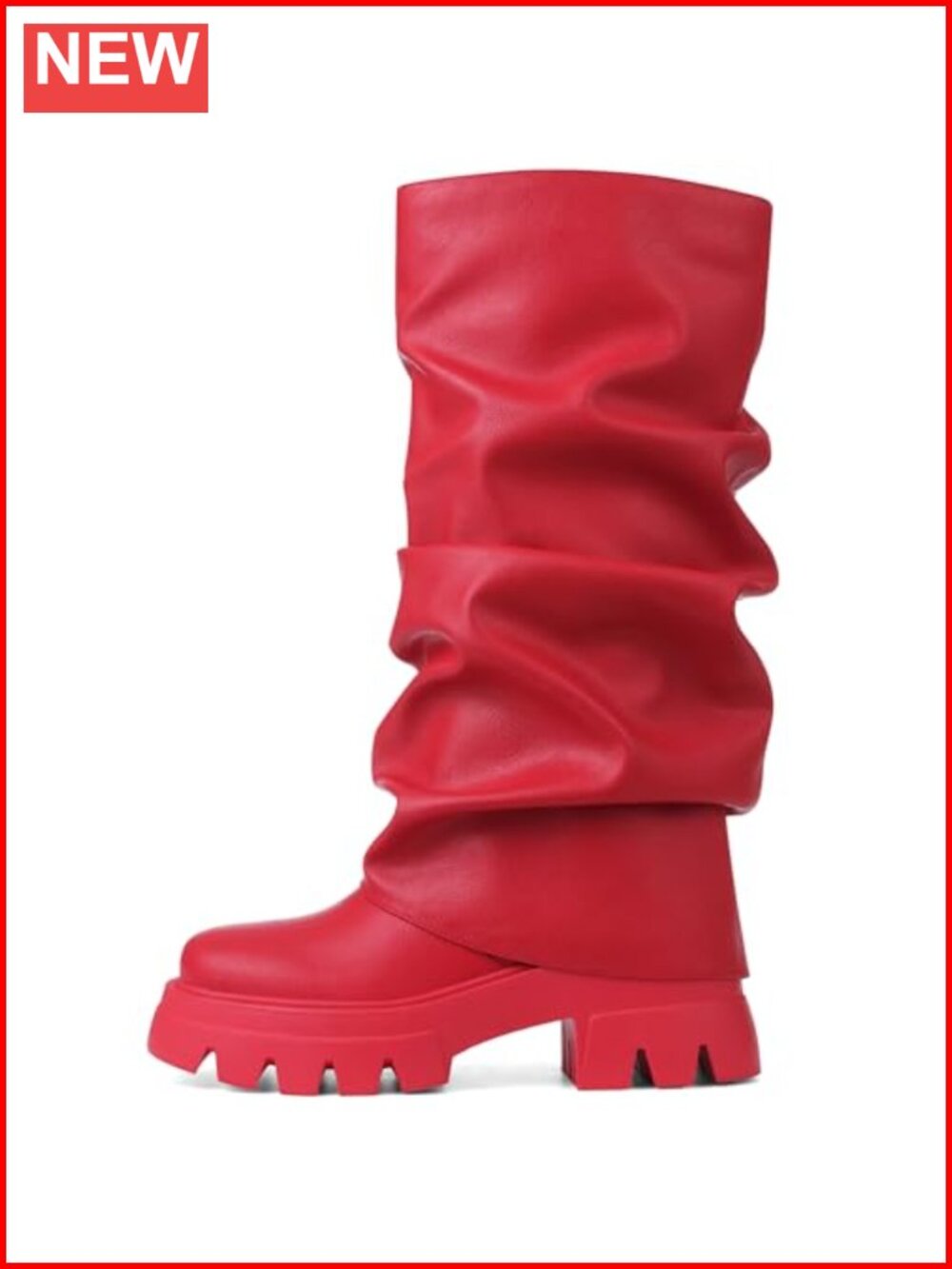 Slouchy Fold Over Wide Calf Mid Calf Platform Boots Chunky Heel